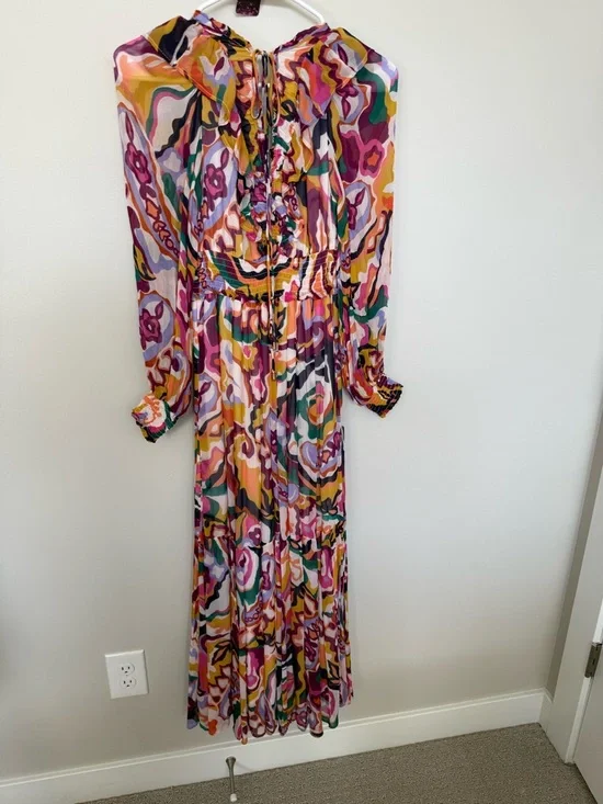 Anthropologie Multicolor Abstract Print Ruffle Maxi Dress 084 - Picture 3 of 8
